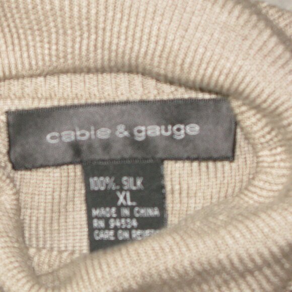 Cable & Gauge Tan 100% Silk Textured Turtleneck Size XL - Picture 6 of 6